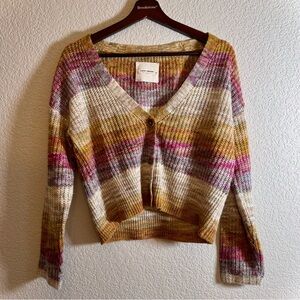 Lucky Brand Multicolor Rainbow Stripe Cropped Cardigan Sweater XS